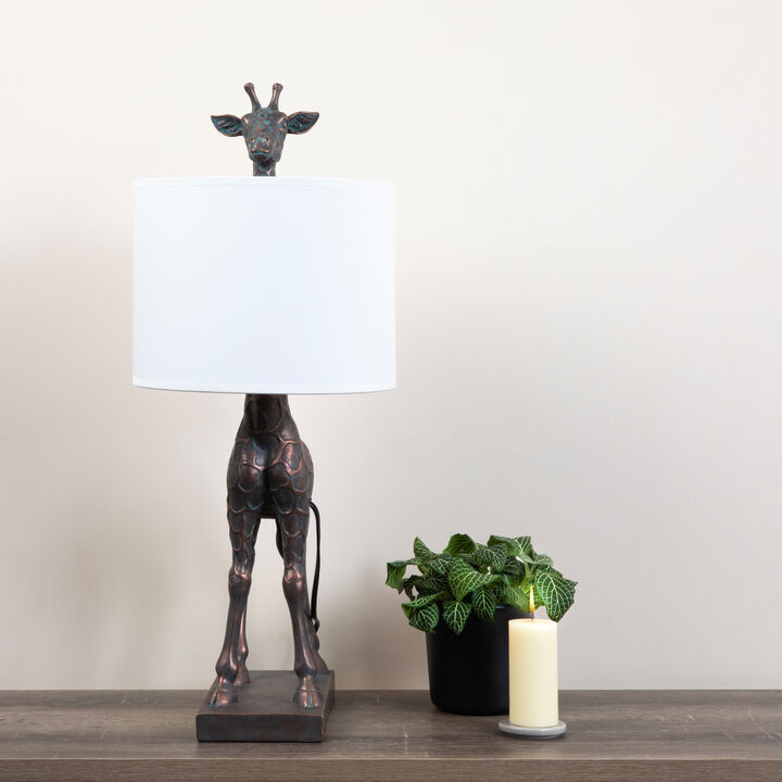 Giraffe Table Lamp with Linen Shade, Bronze Finish
