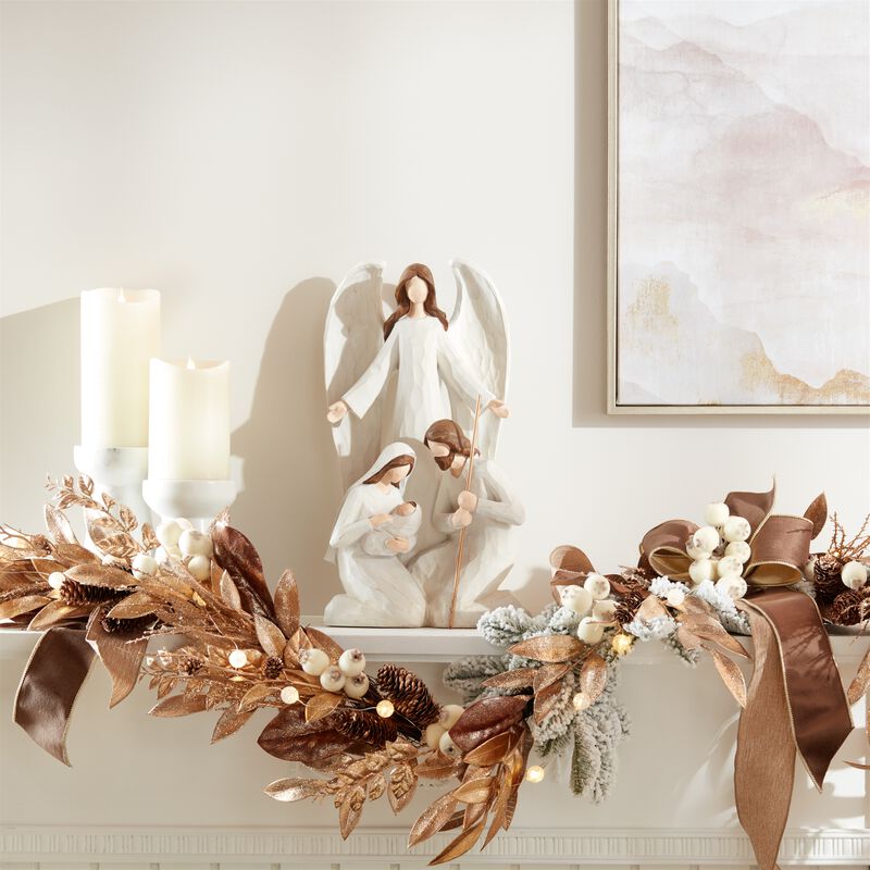 Holy Family and Angel Christmas Statue – Religious Nativity Scene Figurine for Holiday Display or Gift