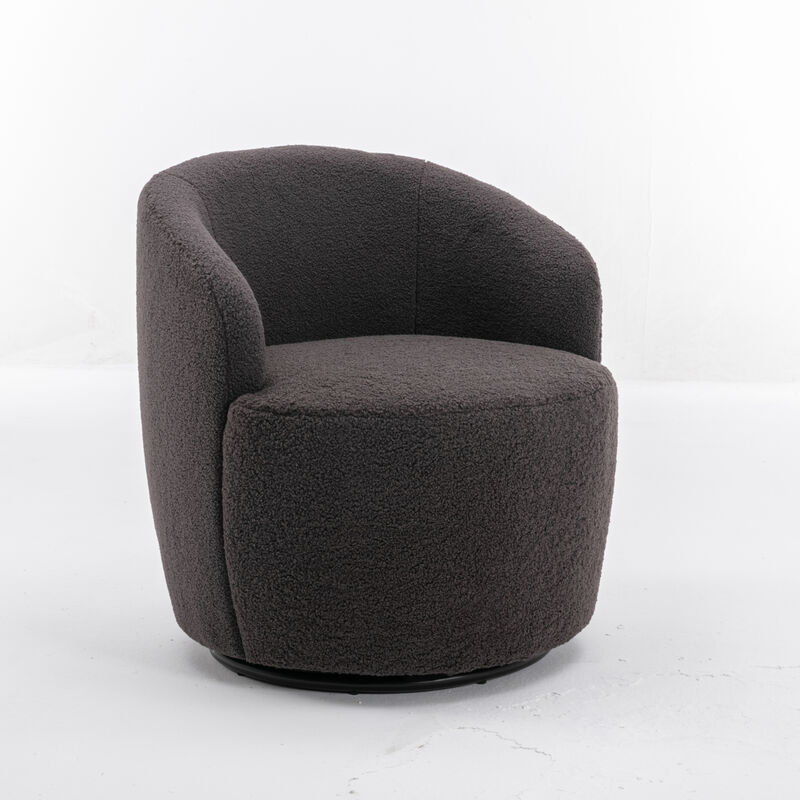 GOODSILO Teddy Fabric Swivel Accent Armchair Barrel Chair With Black Powder Coating Metal Ring Ivory White image number 0
