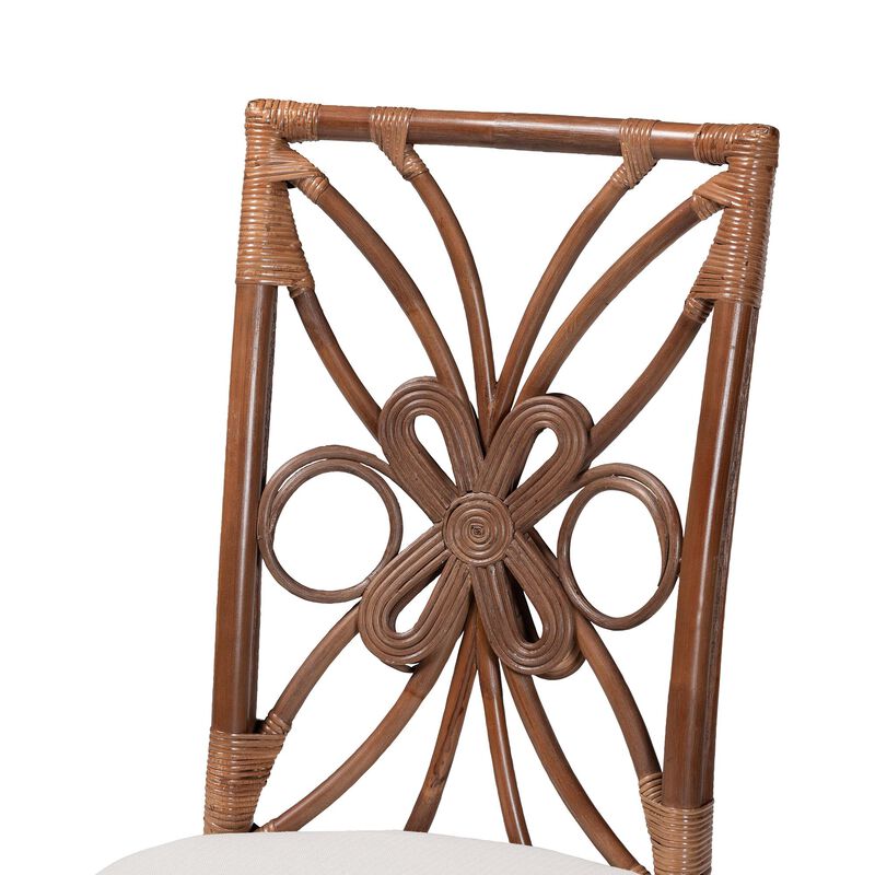 bali & pari Brama Natural Rattan Dining Chair with Decorative Backrest and Cushioned Seat, Boho Coastal Style Seating for Dining Room or Kitchen