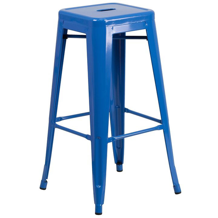 Flash Furniture Commercial Grade 30" High Backless Blue Metal Indoor-Outdoor Barstool with Square Seat