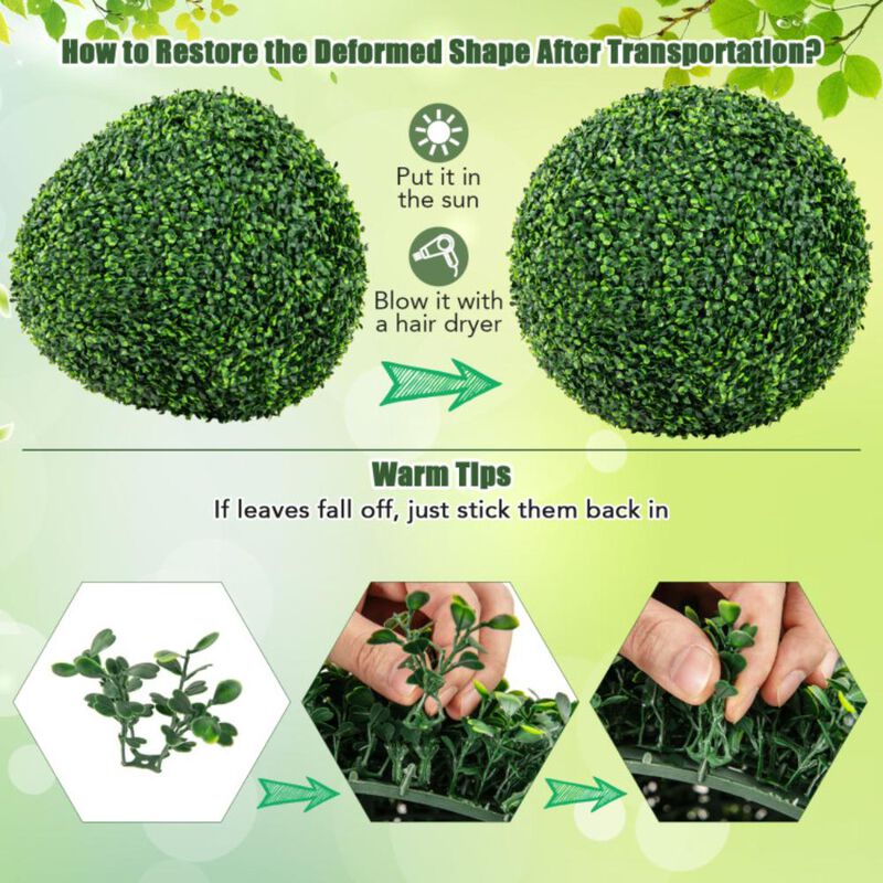 Hivvago 2 Pieces Artificial Plant Boxwood Topiary Ball for Patio Garden Front Door Balcony Backyard