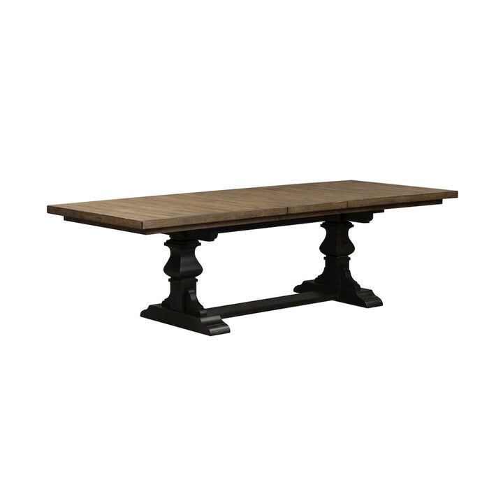 Liberty Furniture Harvest Home Trestle Table in Rubberwood Solids w/ Knotty White Oak Veneers