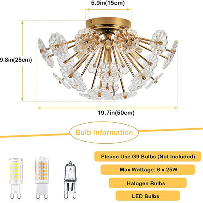 ELEMENT ACE Modern Flush Mount Ceiling Light with Electroplated Finish Glass Petal Lampshade for Bedroom Hallway Kitchen Living Room Nursery Indoor Lighting image number 2