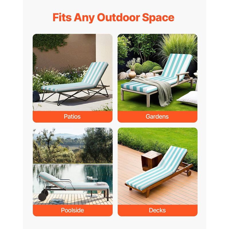 Set of 2 Outdoor Chaise Lounge Cushions, Waterproof & Fade-Resistant, Striped Design image number 3