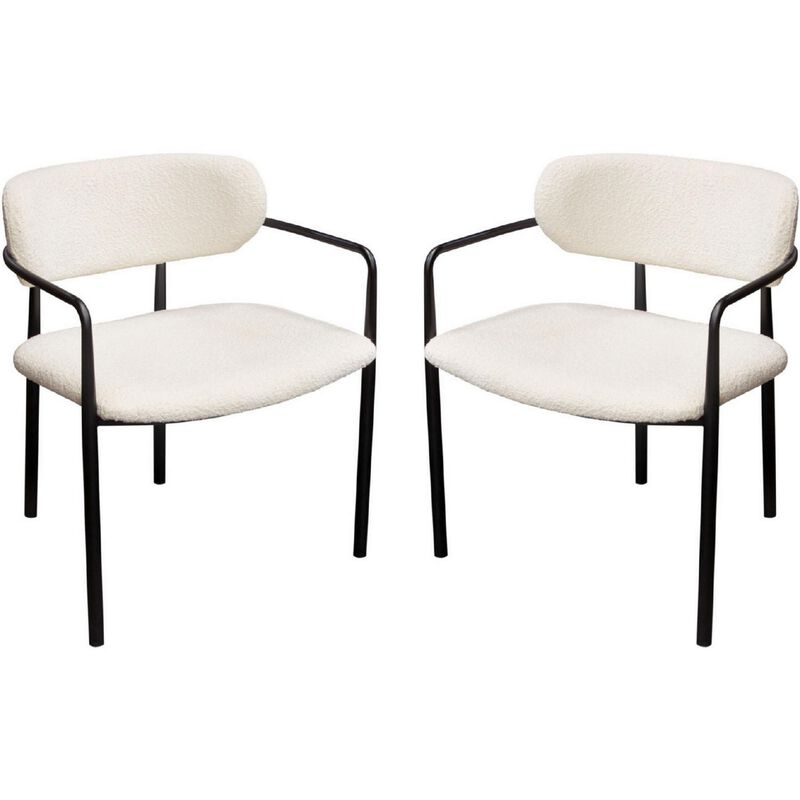 Oke 26 Inch Padded Dining Chair, Set of 2, Black, Ivory Boucle Upholstery - Benzara image number 0