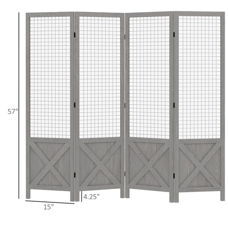 4.5' 4 Panel Room Divider, Indoor Privacy Screens for Home, Distressed Gray
