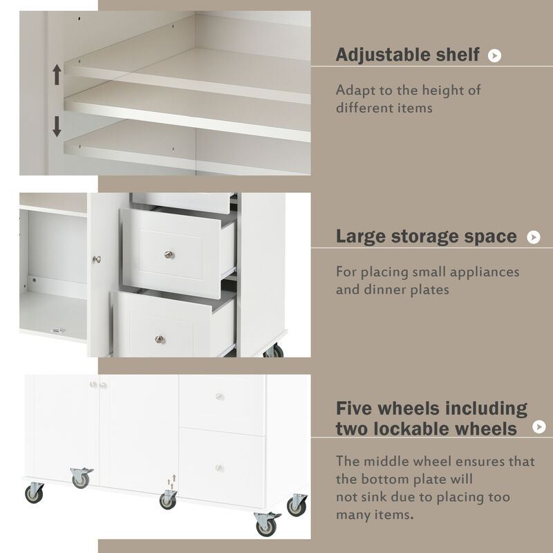 ELEMENT ACE Rolling Mobile Kitchen Island with Drop Leaf Breakfast Bar, Storage Cabinet, and Solid Wood Top image number 7