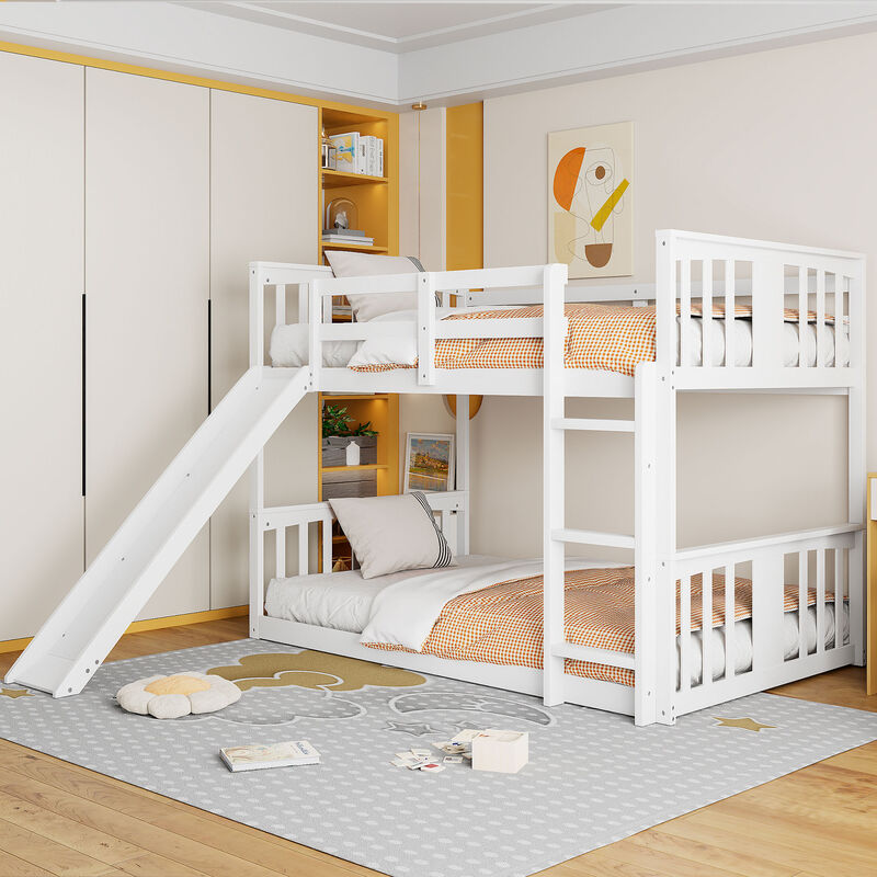 Whisen Twin Over Twin Bunk Bed with Slide and Ladder - Gray