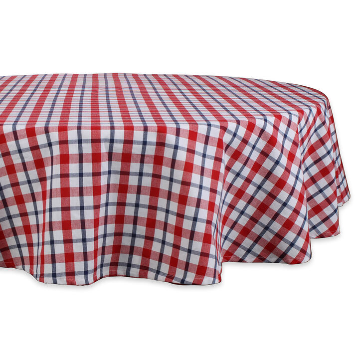 70" Red and White Classic Round Plaid Table Cloth