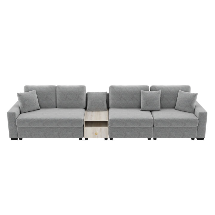 Merax Multi-functional Chenille Sofa with Storage Armrest & Center Console