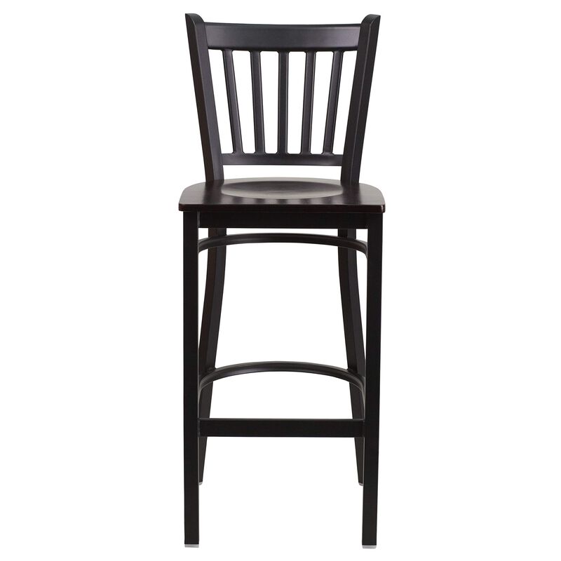 Flash Furniture HERCULES Series Black Vertical Back Metal Restaurant Barstool - Walnut Wood Seat