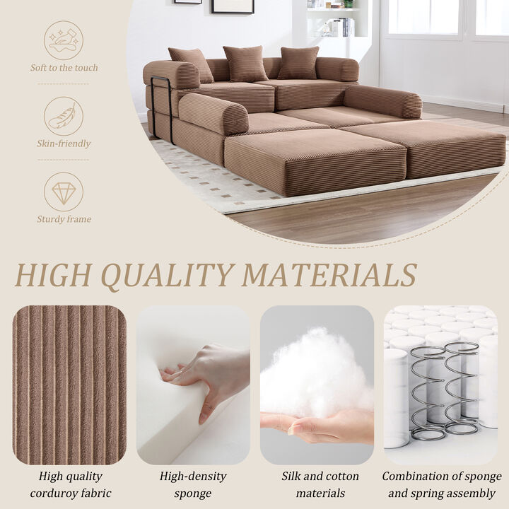 Merax Folding Corduroy Sofa Bed - Multi-Scene Convertible Sofa with Storage Pockets