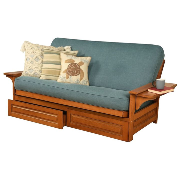 Phoenix Frame-Barbados Finish-Linen Aqua Mattress-Storage Drawers