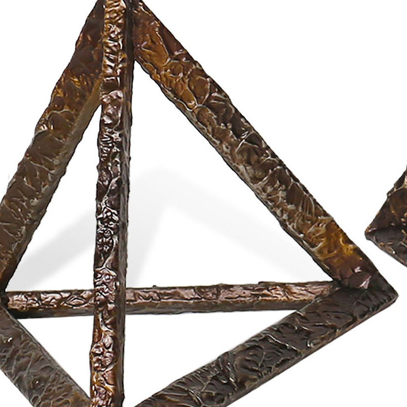 HomeRoots Set of Three Bronze Metal Pyramid Tabletop Sculptures image number 2