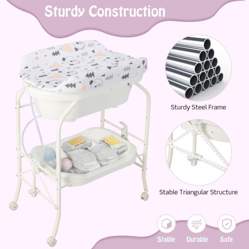 Hivvago Folding Baby Changing Table with Bathtub and 4 Universal Wheels