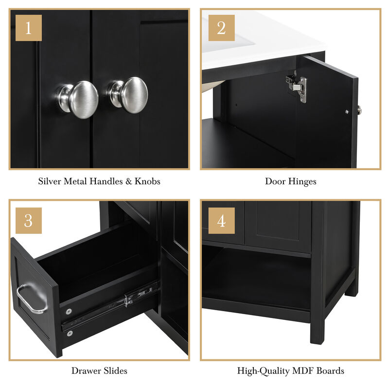 Merax Bathroom Storage Cabinet with Ceramic Basin, 2 Drawers & Door Cabinet image number 6