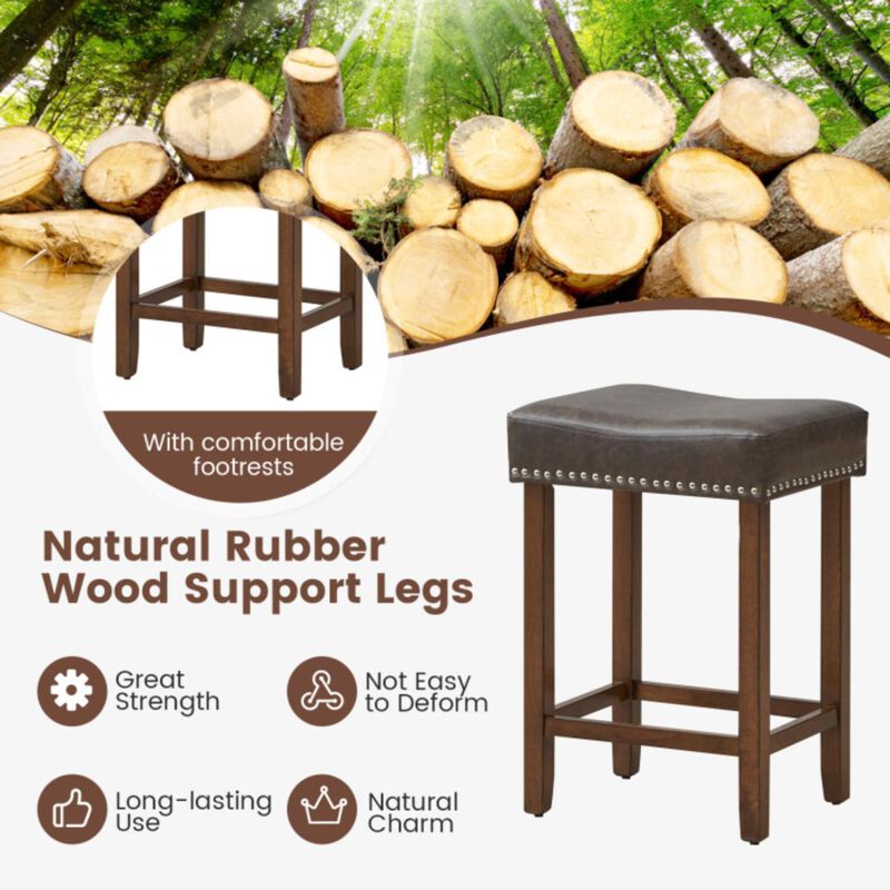 Hivvago 24 Inch Upholstered PU Leather Bar Stools Set of 2