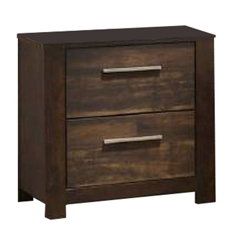 Wooden Nightstand with Two Drawers and Metal Bar Handles, Brown-Benzara image number 1