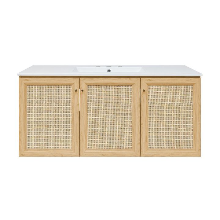 48" Wall-Mounted Bathroom Vanity with 3-Hole Widespread Sink Top