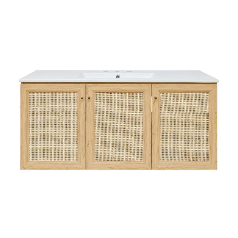 48" Wall-Mounted Bathroom Vanity with 3-Hole Widespread Sink Top image number 0