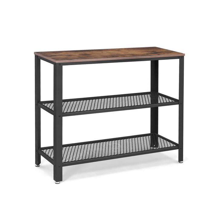 Industrial Console Table, Hallway Table with 2 Mesh Shelves