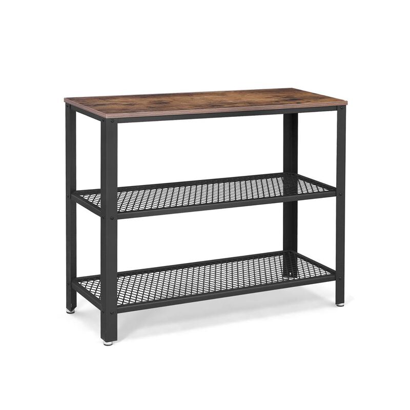 Industrial Console Table, Hallway Table with 2 Mesh Shelves