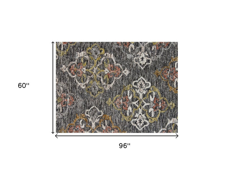 HomeRoots 5' X 8' Charcoal Abstract Geometric Hand Tufted Non Skid Area Rug image number 4
