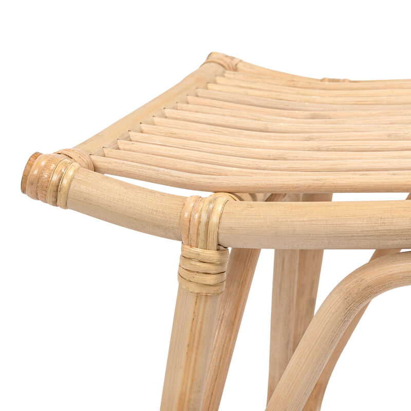 Gabriel Modern Bohemian Handcrafted Rattan/Teak Wood Curved Seat Accent Stool image number 4