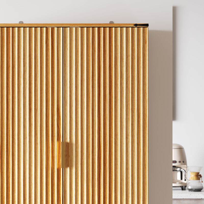 FUFU&GAGA Modern Sideboard Pantry Cabinet with 2 Doors & 2 Drawers, Vertical Line Design, Hidden Handles, (31.5 in. W x 15.7 in. D x 70.9 in. H), Brown