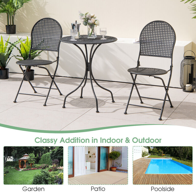 Metal Bistro Patio Furniture Set &ndash; Round Table & 2 Folding Chairs