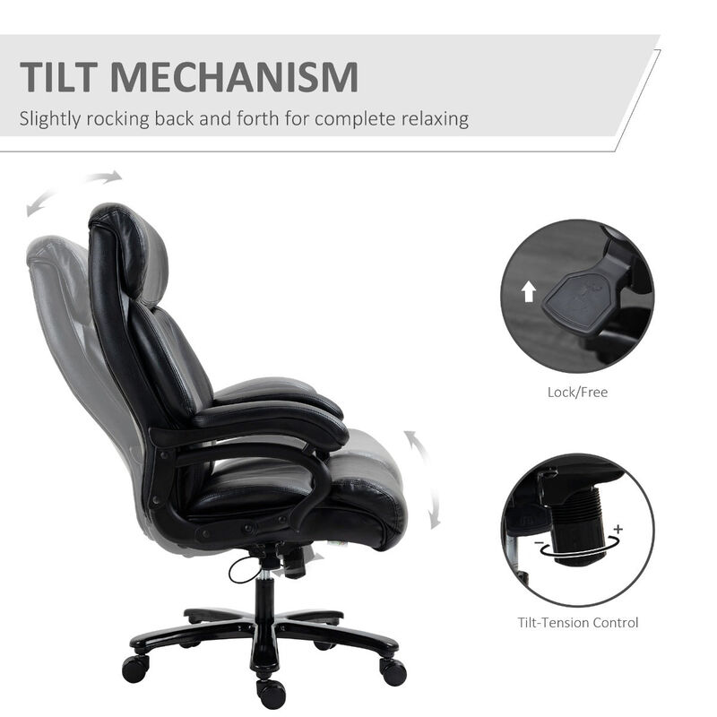 High Back Office Chair Adjustable Swivel Executive Chair PU Leather Ergonomic Task Seat with Padded Armrests, Adjustable Height, Black