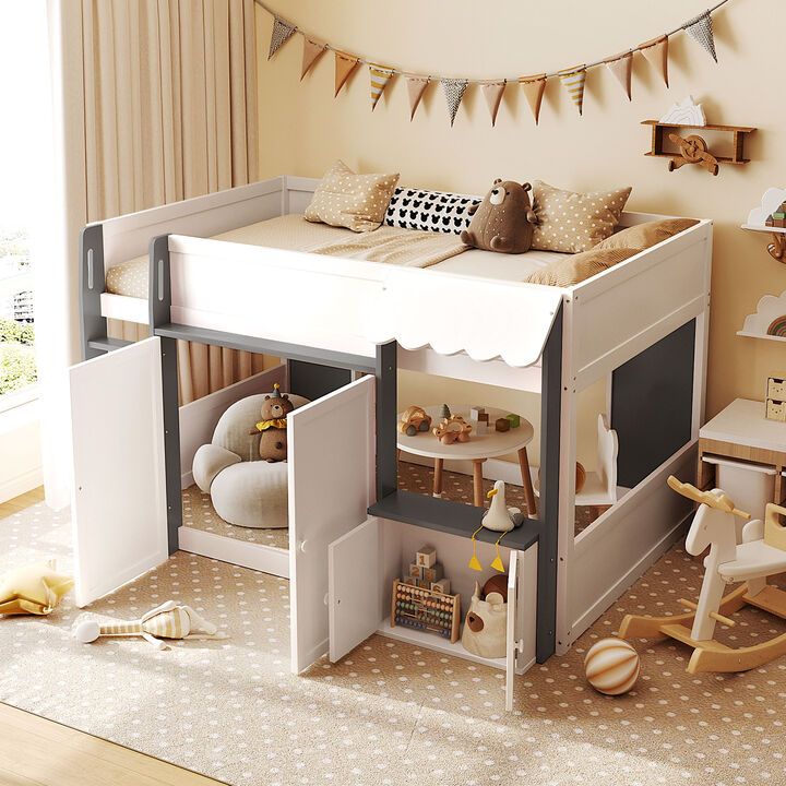 Merax Full Size Whimsical House Loft Bed with Awning & Open Play Zone