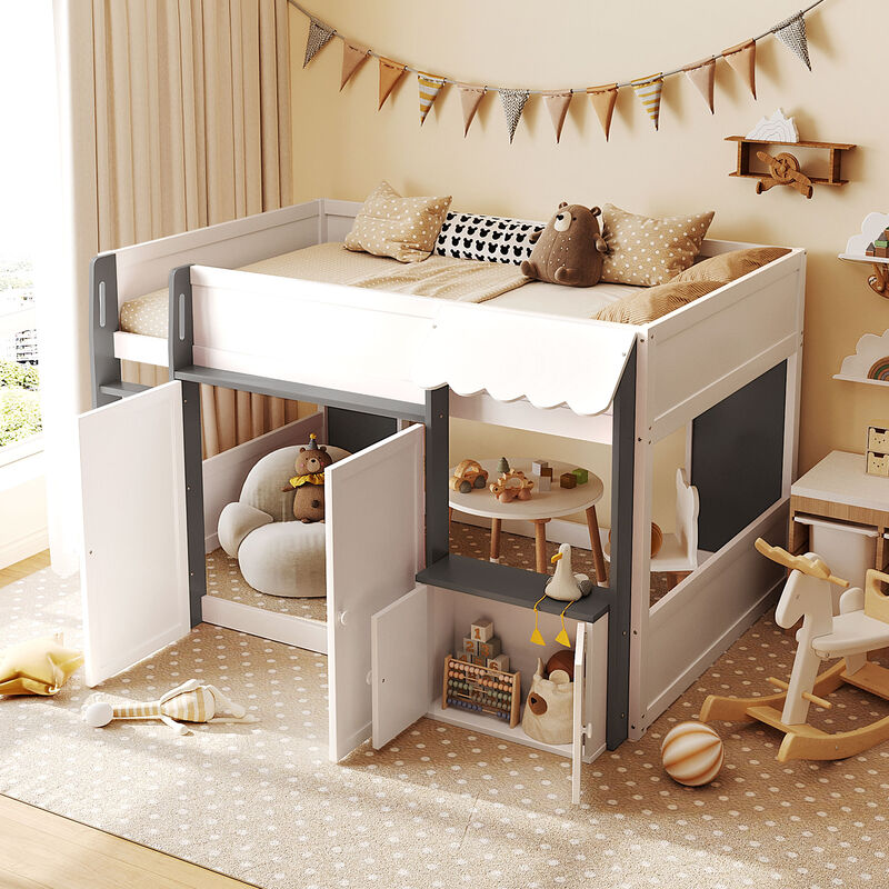Merax Full Size Whimsical House Loft Bed with Awning & Open Play Zone image number 1