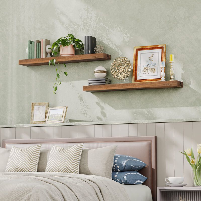 Wall-Mounted Shelf Set of 2, Floating Storage for Bedroom, Kitchen, or Living Room-Brown image number 7