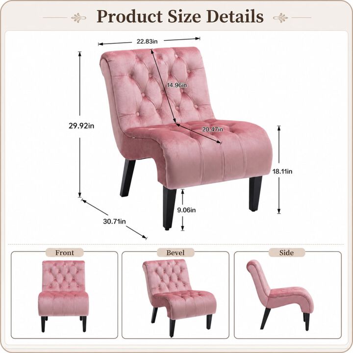GOODSILO Armless Velvet Upholstered Accent Chair Leisure Chair with Wooden Legs for Living Room, Bedroom, Office, Small Spaces