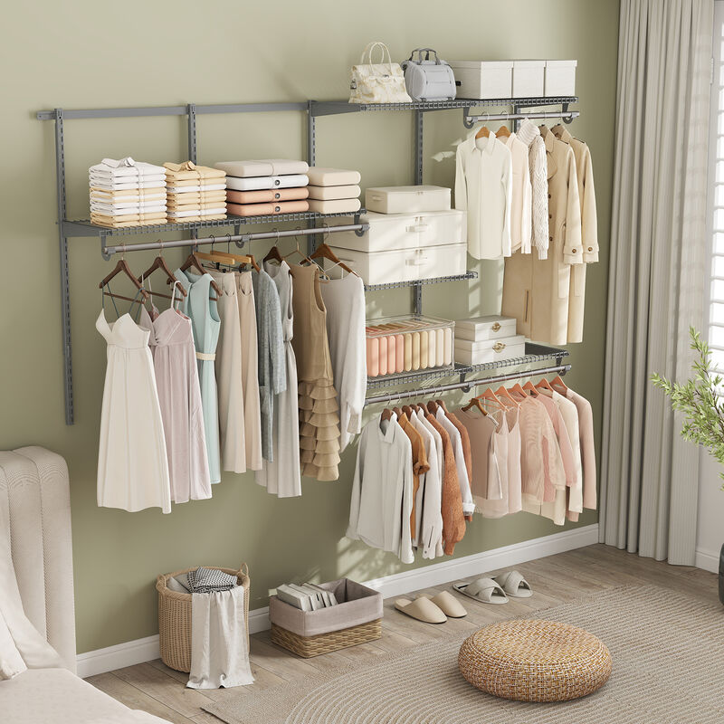 Wall-Mounted Closet Storage System with Hanging Rod and Open Shelves image number 5