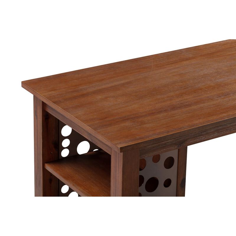 Bada 47 Inch Rectangular Bar Table with 3 Shelves and Metal Accents, Brown-Benzara