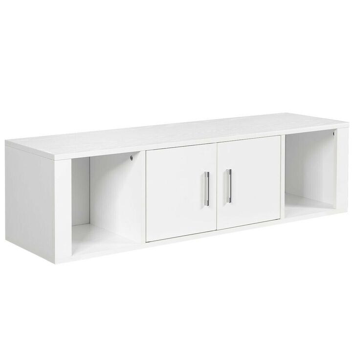 Wall Mounted Floating 2 Door Desk Hutch Storage Shelves for Kitchen and Living