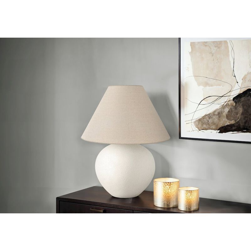 Lighting, 16"H, Table Lamp, Cream Shade, Cream Ceramic, Contemporary