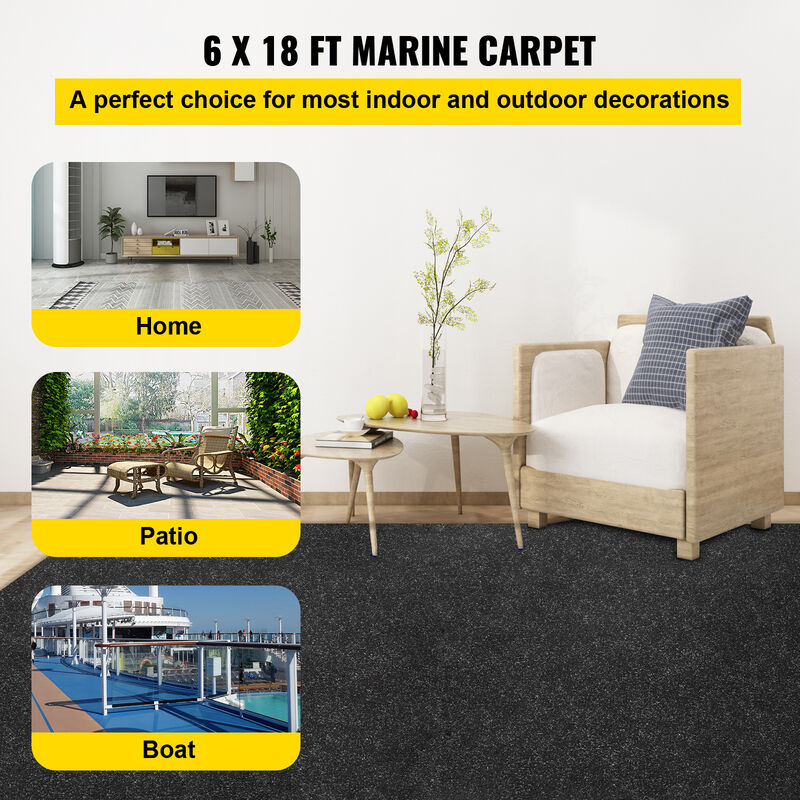 VEVOR Boat Carpet Marine Carpet 6x18' Indoor Outdoor Carpet Rug Anti-Slide Black image number 1