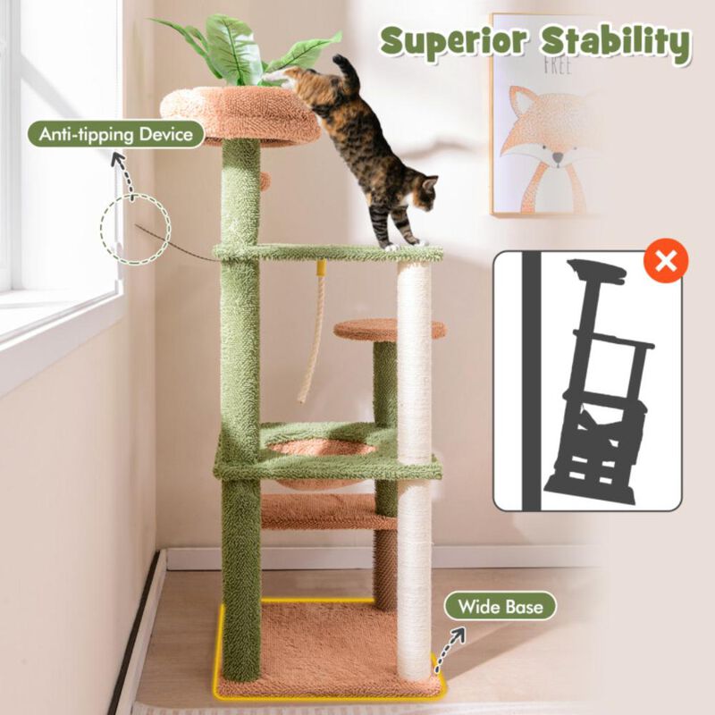 Hivvago Multilevel Cat Tree with Scratching Posts and Rope Plush Perch Toy Bed