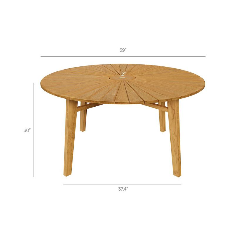 Cielo 59" Sunburst Outdoor Patio Teak Dining Table image number 2