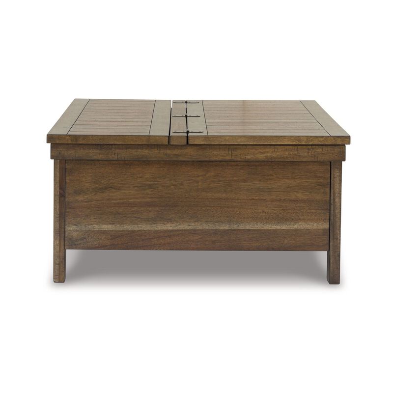 Chip Lift Top Coffee Table, Hidden Storage, 36 Inch Brown Acacia Wood