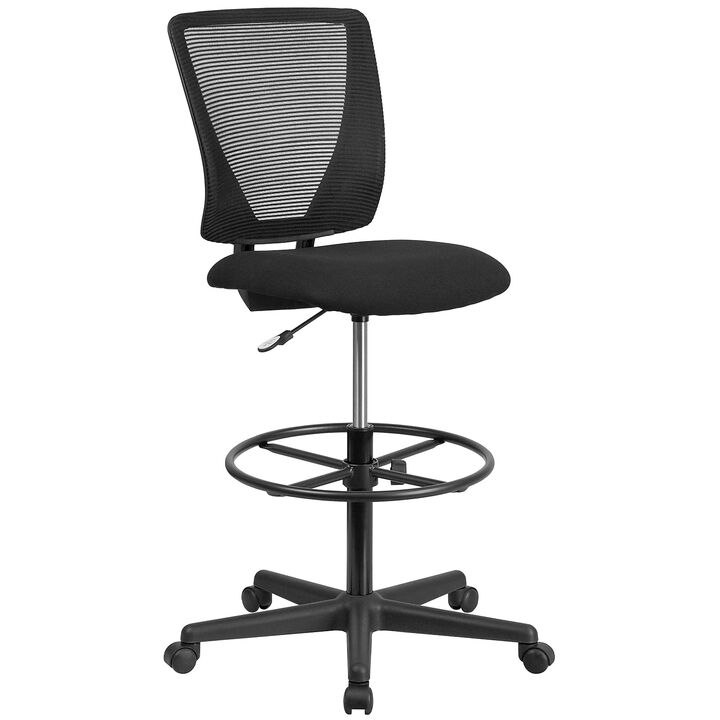 Flash Furniture Harper Ergonomic Mid-Back Mesh Drafting Chair with Black Fabric Seat and Adjustable Foot Ring