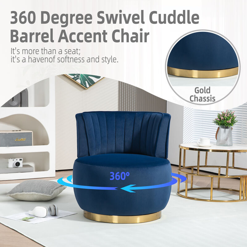 TATEUS 360 Degree Swivel Cuddle Barrel Accent Sofa Chairs, Round Armchairs with Wide Upholstered, Fluffy Velvet Fabric Chair for Living Room, Bedroom, Office, Waiting Rooms image number 2