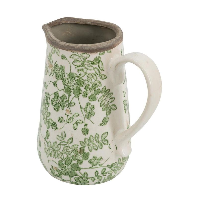 HomeRoots 7" Green And White Leaf Ceramic Round Jug Vase image number 0