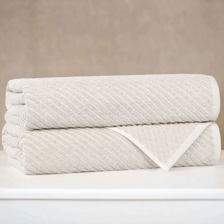 2-Piece Cotton Blend Bath Towel Set with Diagonal Rib Pattern