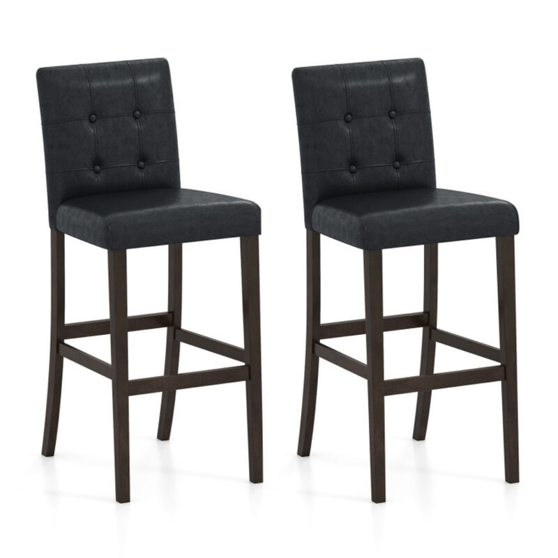 Set of 2 PVC Leather Bar Stools with Solid Wood Legs image number 0