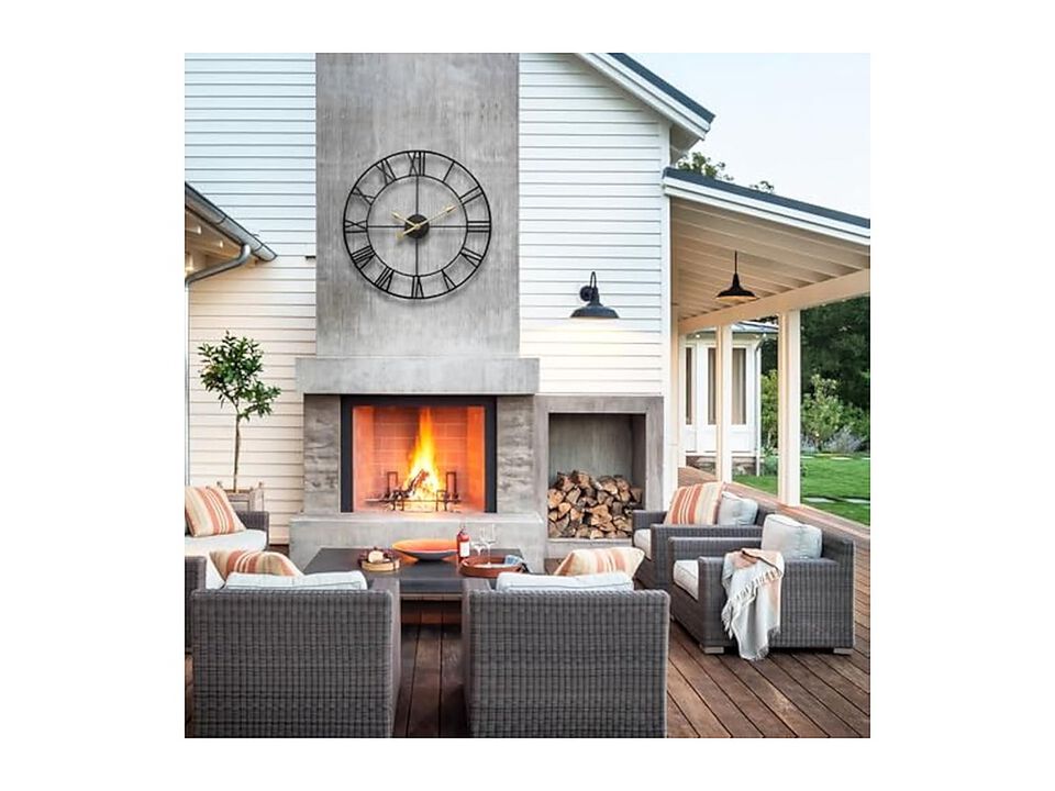 Outside Porch Pool Area Black Metal Wall Clock 30 Inch Silent Outdoor Waterproof